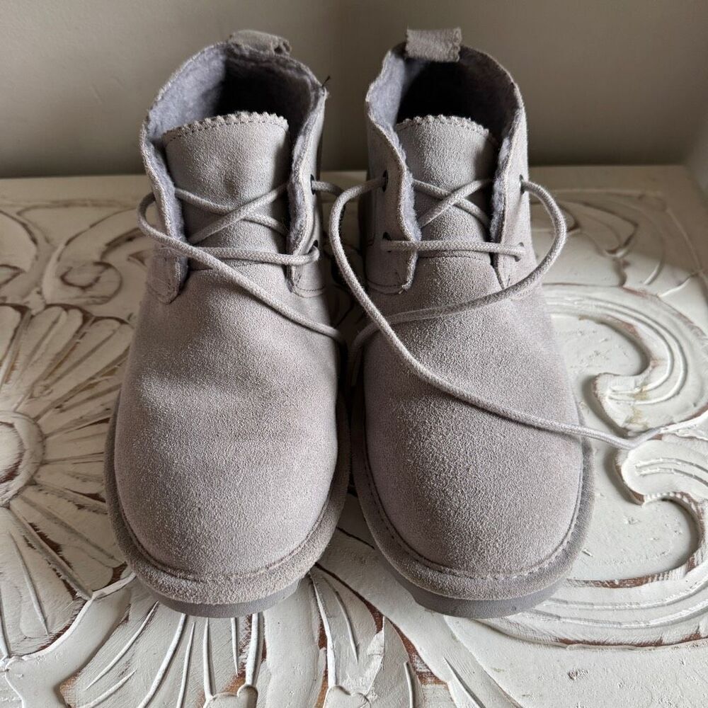 BearPaw Light Taupe Suede Lace-Up Ankle Booties